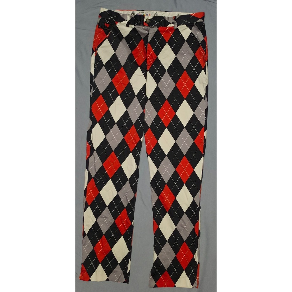 Royal & Awesome Diamonds In The Rough Men's Golf Pants 34x33 Argyle Tee Holders